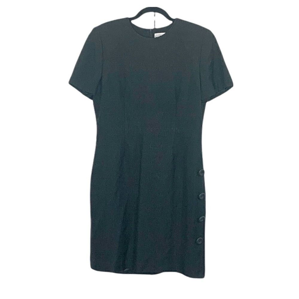 Vintage 90s Kasper A.S.L. Black Dress Large Button Detail Size 12